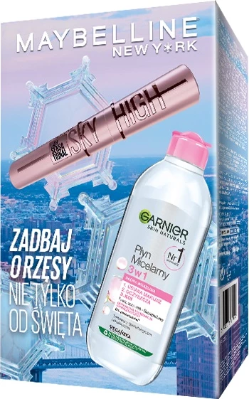 Maskarë Maybelline Lash Sensational Sky High Black dhe ujë micelar Garnier 3-in-1 për femra, 2 copë
