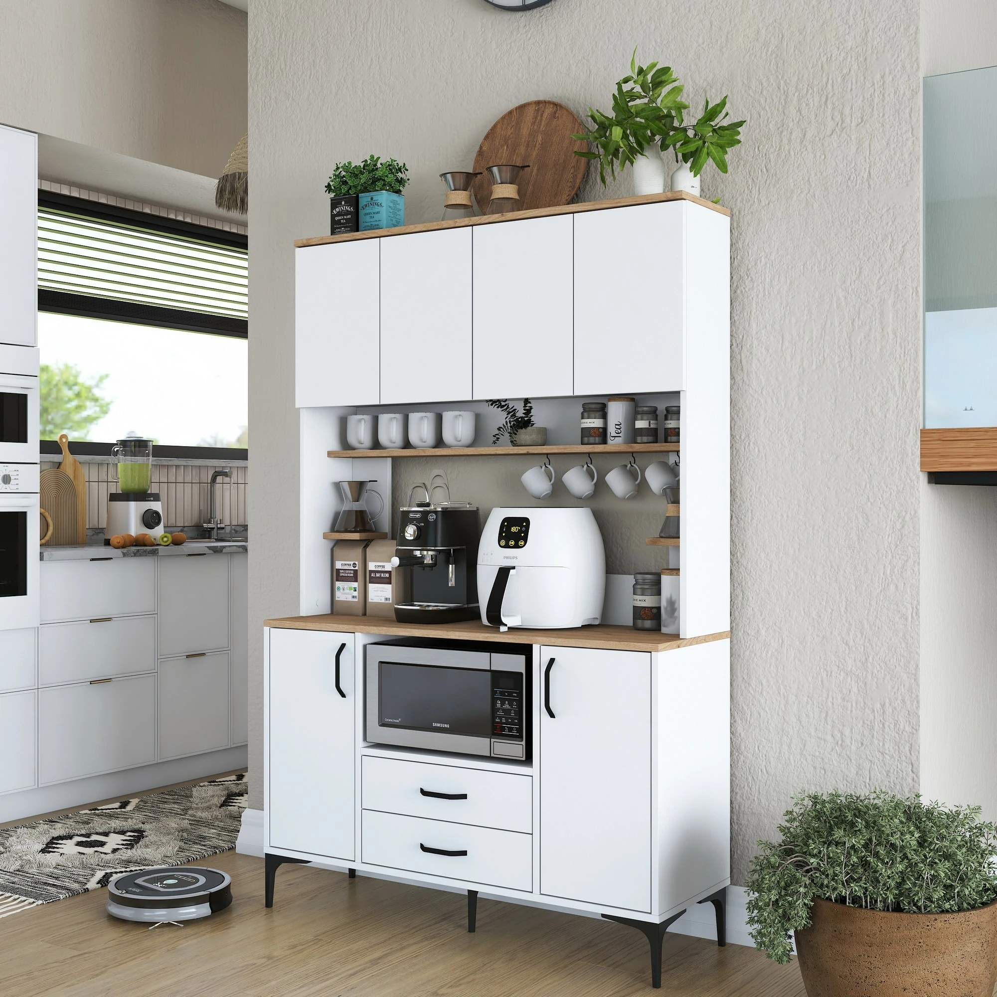 Dollap multifunksional Hanah Home, JE168 - 3257, ngjyrë e bardhë dhe arre