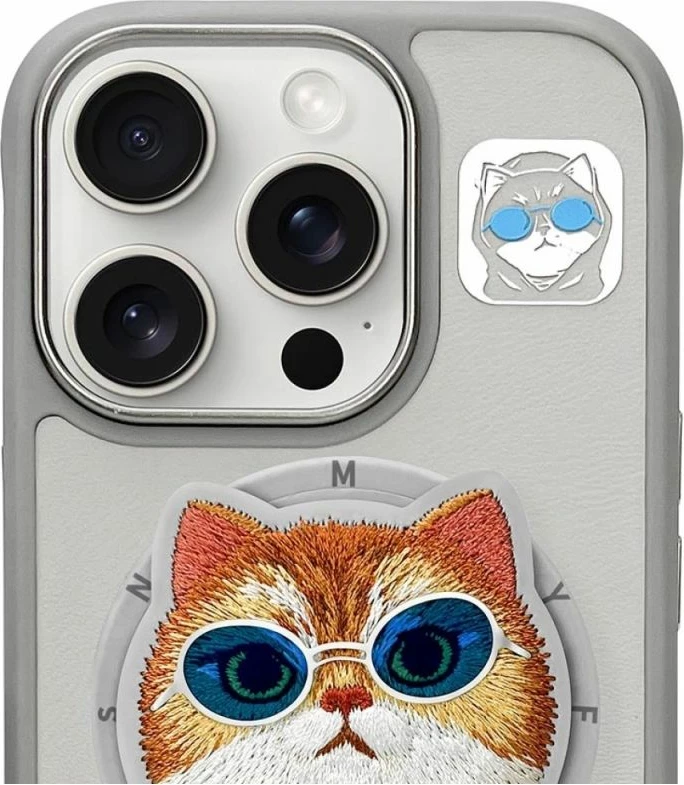 Kapak telefoni Nimmy Glasses Cool Cat MagSafe për iPhone 16 Pro, gri