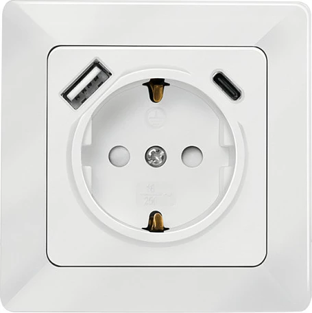 Prizë muri LogiLink, 1x Schuko + USB-A + USB-C, e bardhë