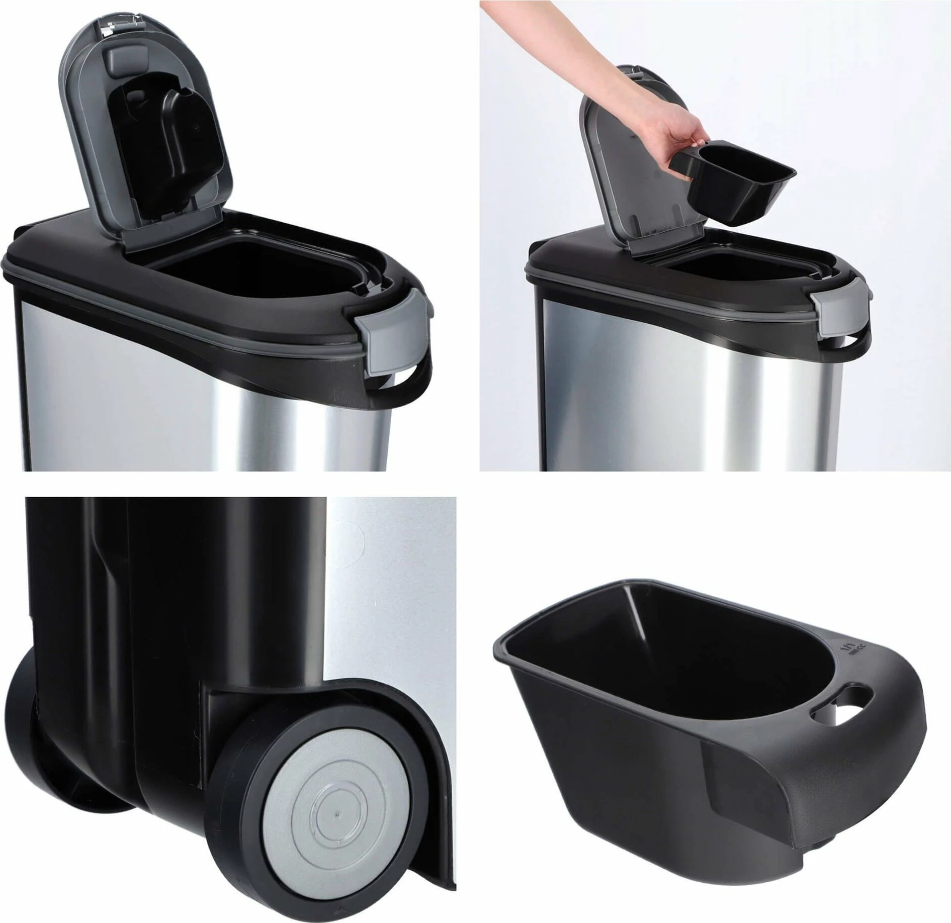 Kontejner ushqimi për kafshë Curver 35 L / 12 kg, me rrota, argjend-zi