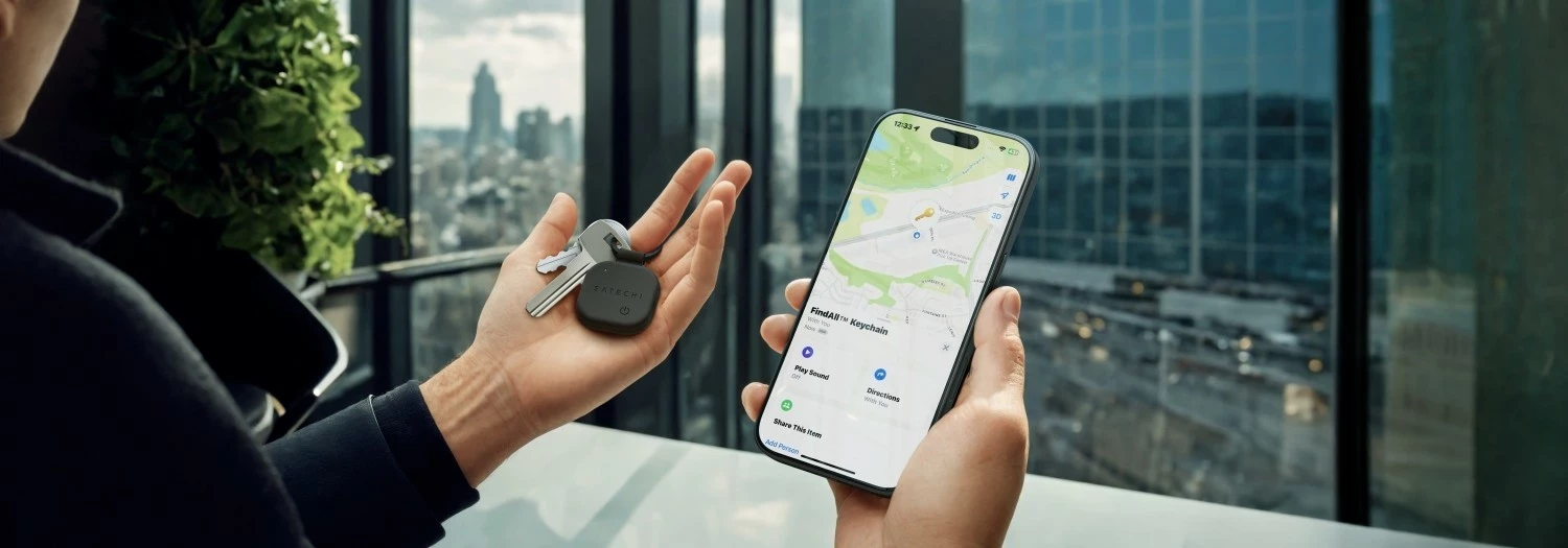 Brelok Satechi FindAll Keychain, lokalizues, lëkurë sintetike, i zi