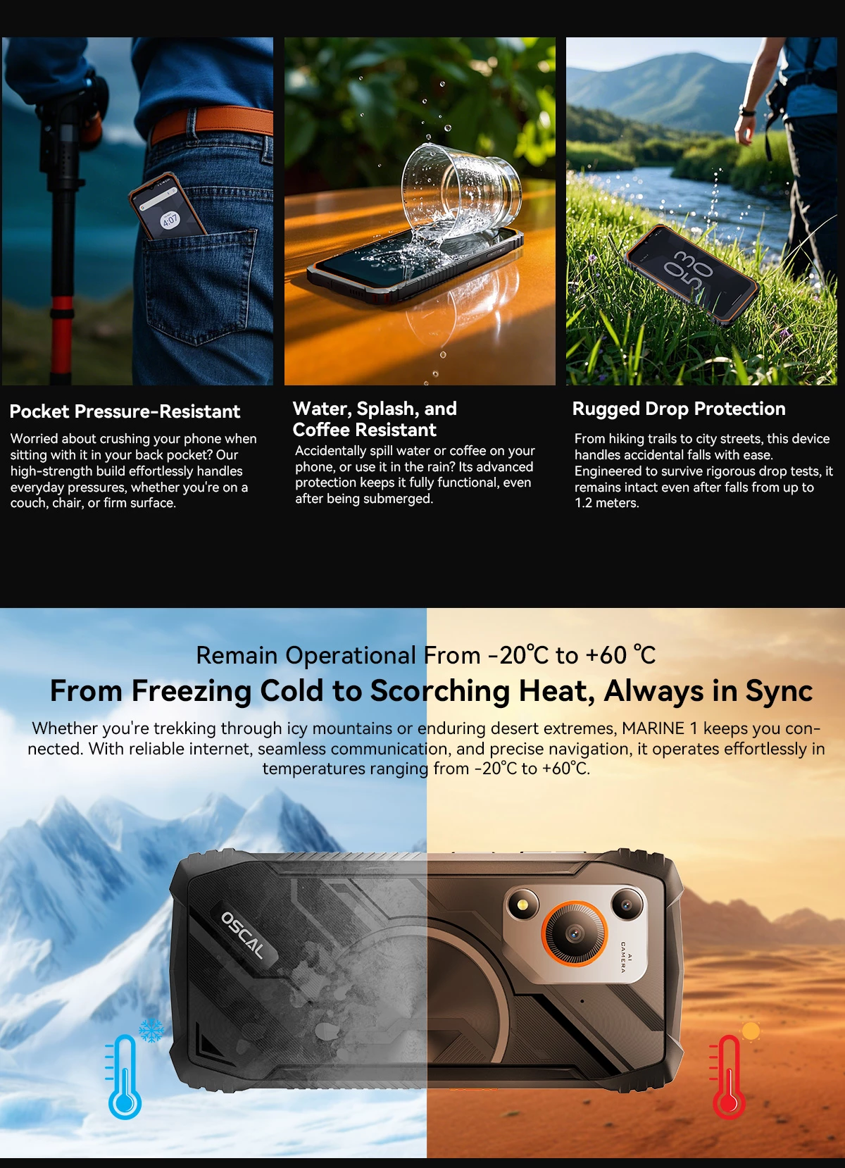 Celular Oscal Marine 1 4GB RAM 128GB 5100mAh IP68/IP69K MIL-STD-810H, portokalli