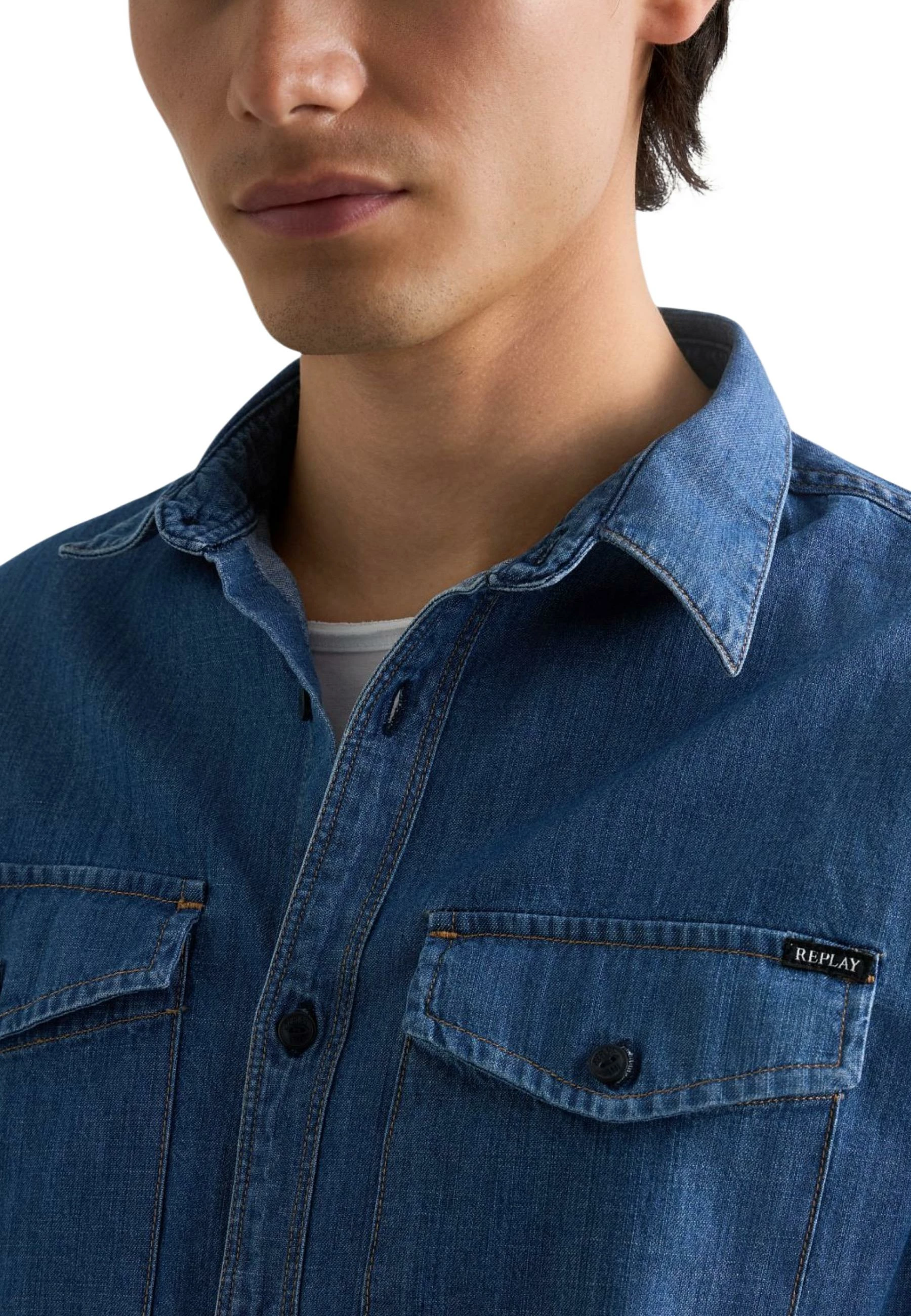 Këmishë denim për meshkuj Replay M4124 .000.860 B06, blu e errët [Madhësia: M]