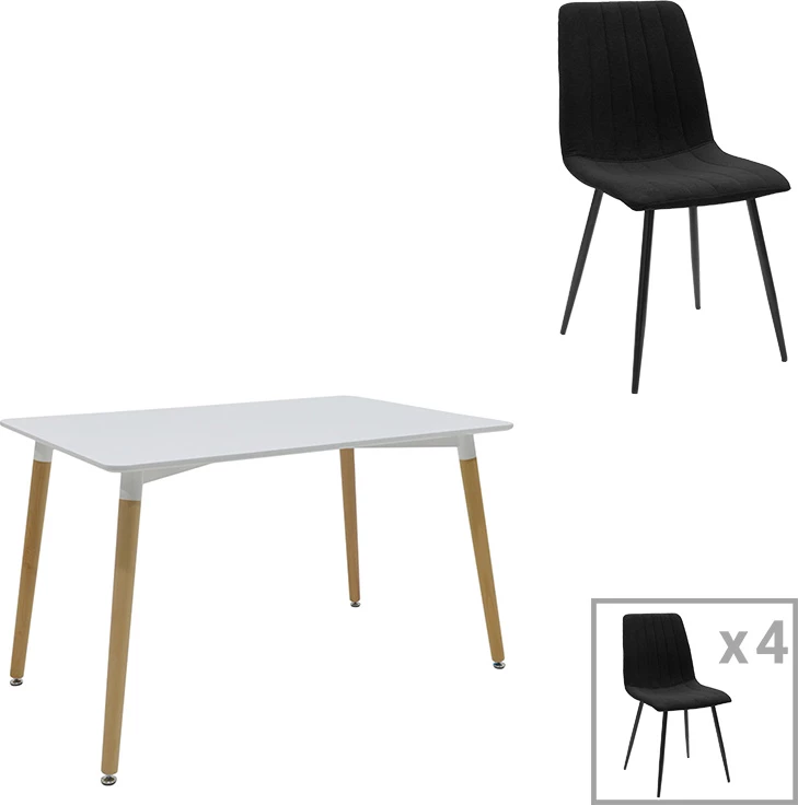 Set tavoline me 4 karrige Natali-Noor, MDF, ngjyrë gri-e bardhë, këmbë natyrale, 120x80x76cm