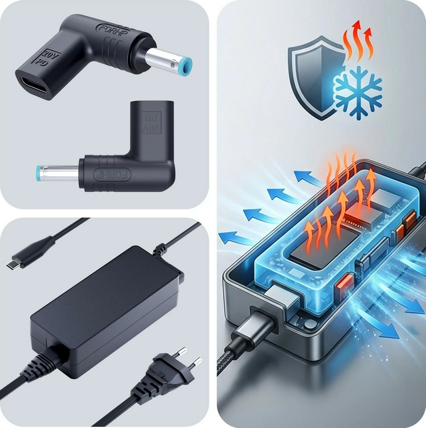 Adapter rryme laptopi 3MK HARDY 65W për HP, USB-C/DC 4.5 x 3.0, e zezë