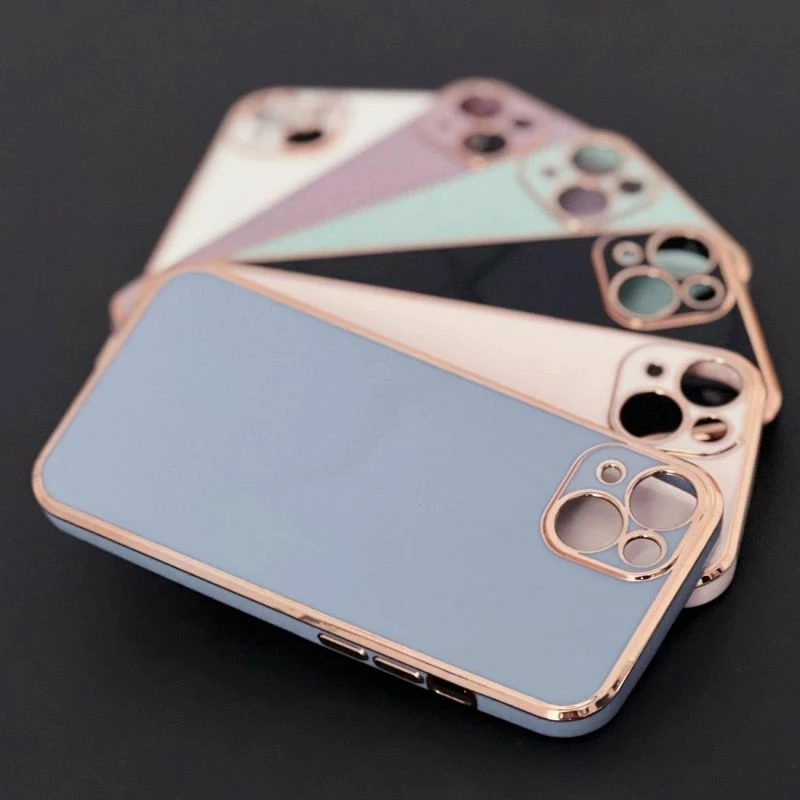 Kapak telefoni Hurtel Fashion Case për iPhone 12 Pro Max, kaltër me kornizë të artë [Ngjyra: Kaltër]