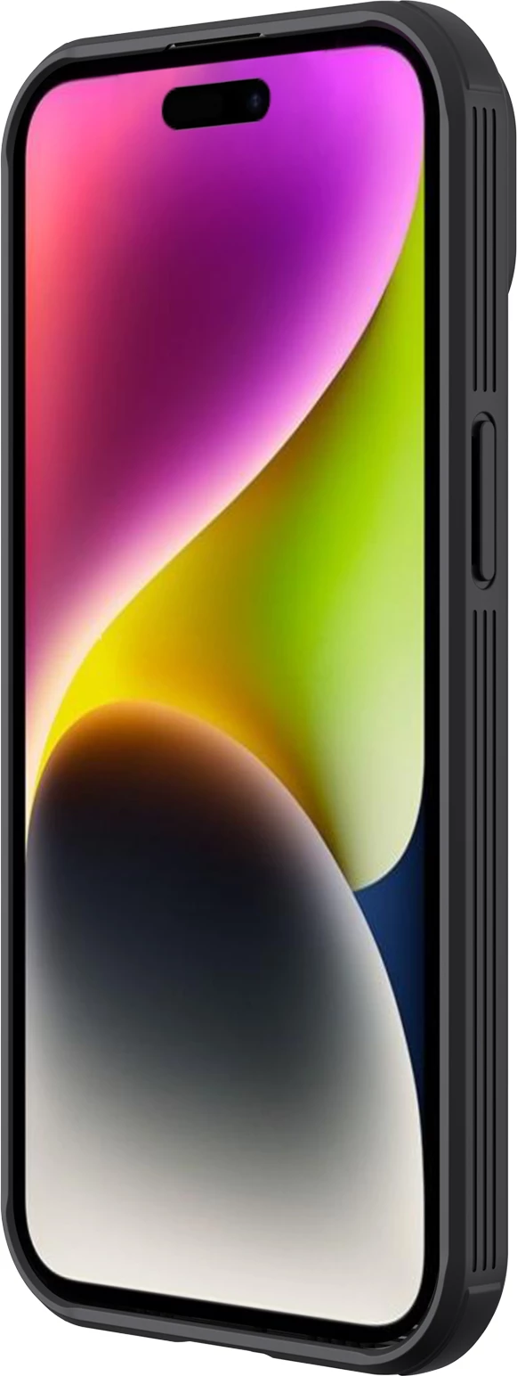 Mbështjellës Nillkin CamShield Pro Magnetic për iPhone 15 Plus, me kapak kamere, i zi