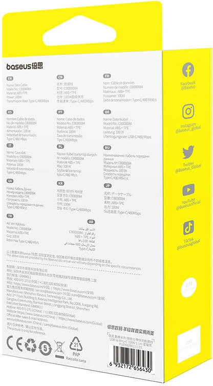 Kabllo 3-në-1 Baseus Free2Draw, 1.1m, 100W, USB në Micro+Lightning+USB-C, e zezë