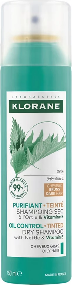 Shampo e thatë Klorane Oil Control me hithër dhe vitaminë E me pigment, 150ml