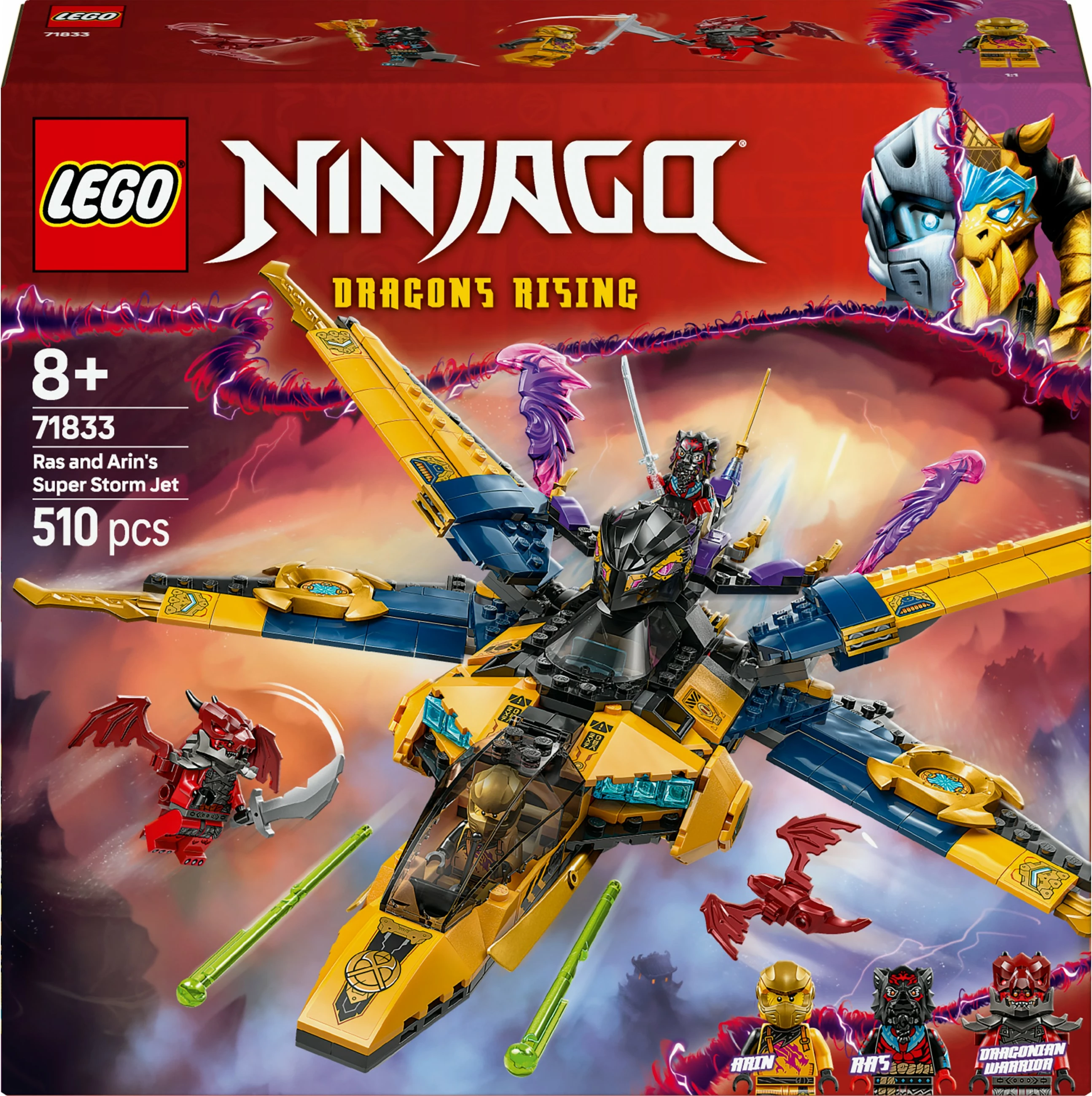 Set ndërtimi LEGO Ninjago 71833 Ras & Arin Super Storm Jet, 510 pjesë, multikolor
