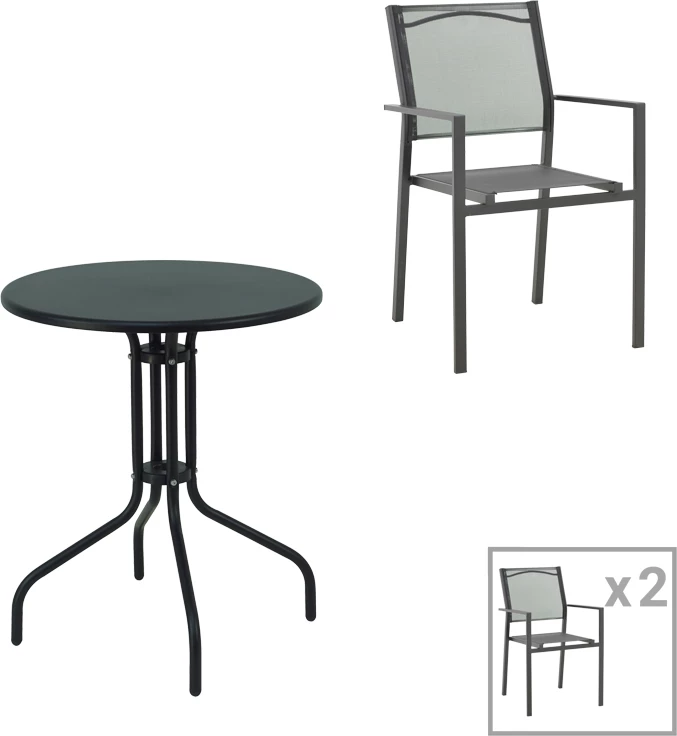 Tavolinë me karrige Vergo-Confidence set prej 3 metal ngjyrë e zezë D60x70cm