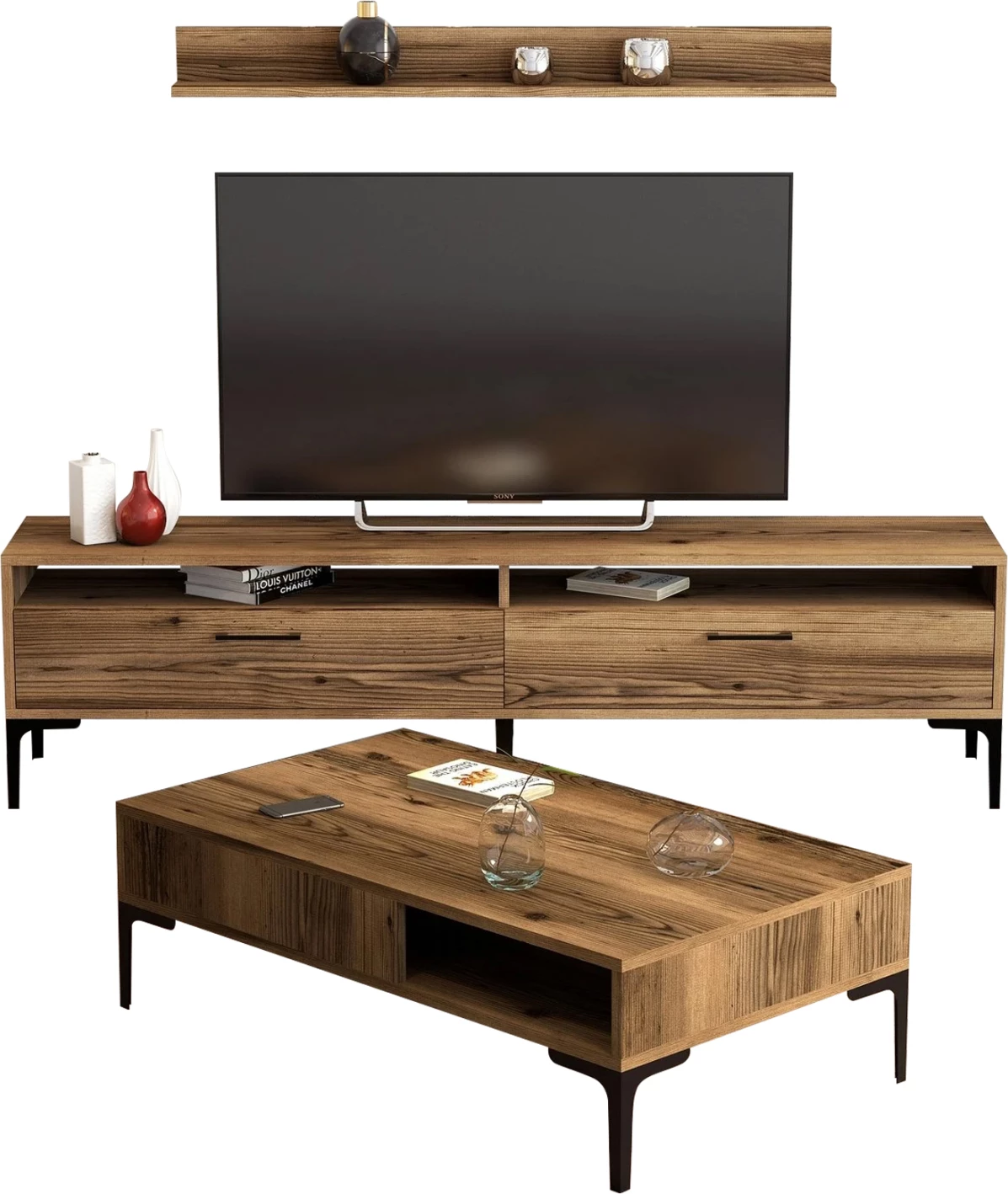 Kompozim për dhomë ndeje FH11856.01 2 pjesë melaminë në ngjyrë arre