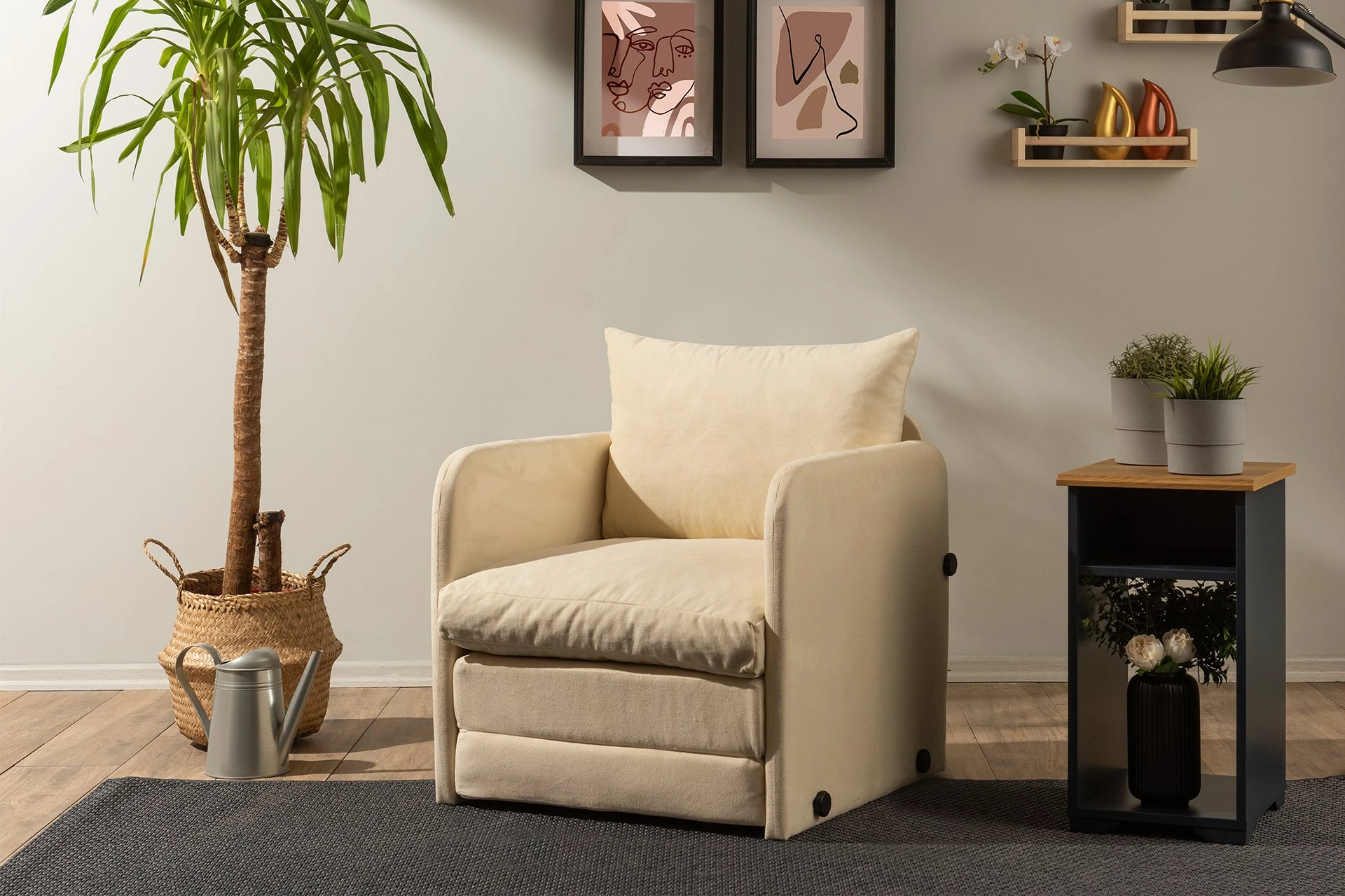 Krevat-karrige një vendës, Atelier del Sofa, Saga Single, krem