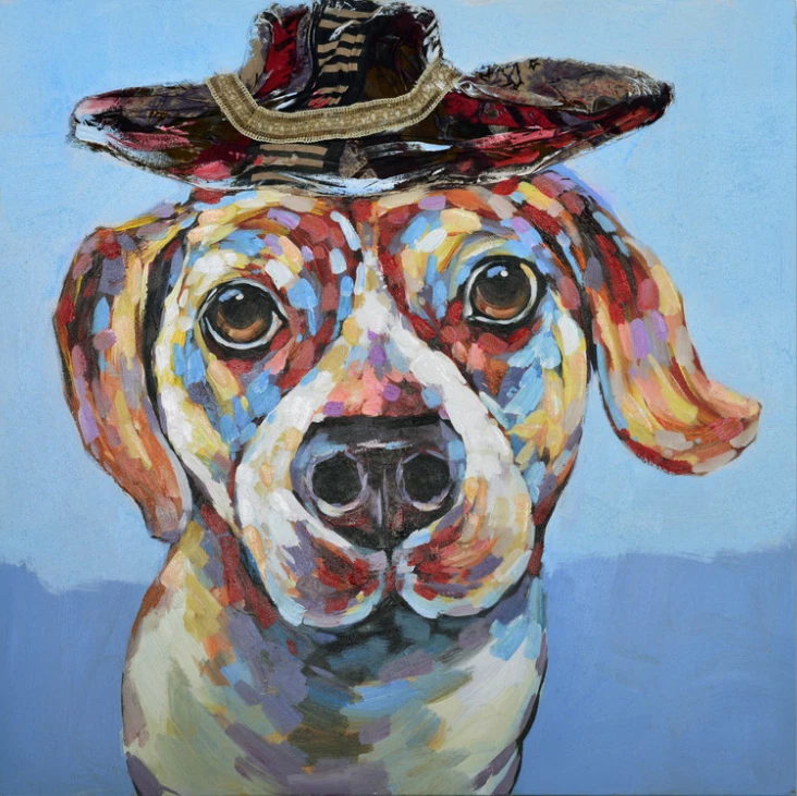 Pikturë dekorative qen, shumëngjyrëshe, kanavacë dhe dru, 100x100x3cm
