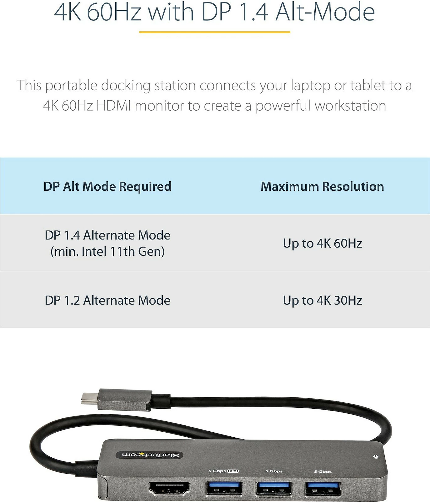 Adapter multiport USB-C StarTech DKT30CHPD3, HDMI 4K 60Hz, PD 100W, 3x USB-A + USB-C, LAN 2.5GbE, 30cm, zi/gri