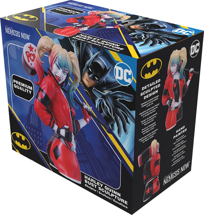 Bust koleksionues NEMESIS NOW Harley Quinn 30 cm, rezinë, i pikturuar me dorë, kuqe/zi, kuti dhurate