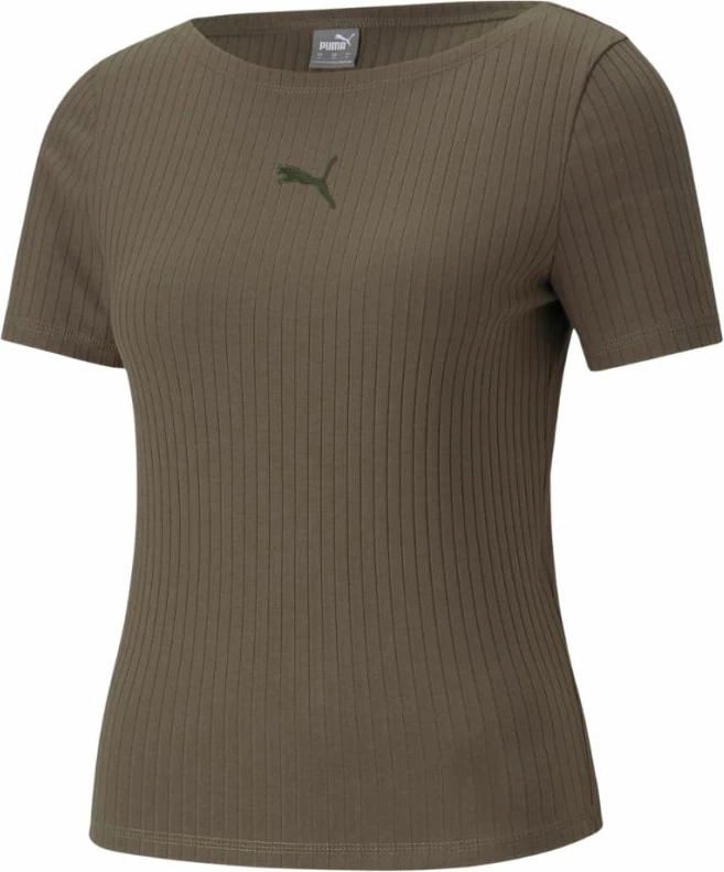 Maicë Puma për femra, modeli HER Ribbed Slim Tee, ngjyrë e gjelbër
