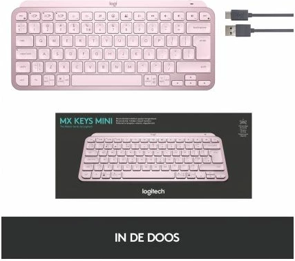 Tastierë wireless Logitech MX Keys Mini, Bluetooth/Logi Bolt, low-profile, me ndriçim, US International (gravim SLO), Pink