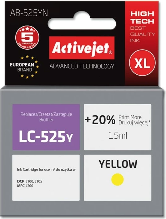 Ngjyrë zëvendësuese Activejet AB-525YN për printer Brother, 15ml, e verdhë
