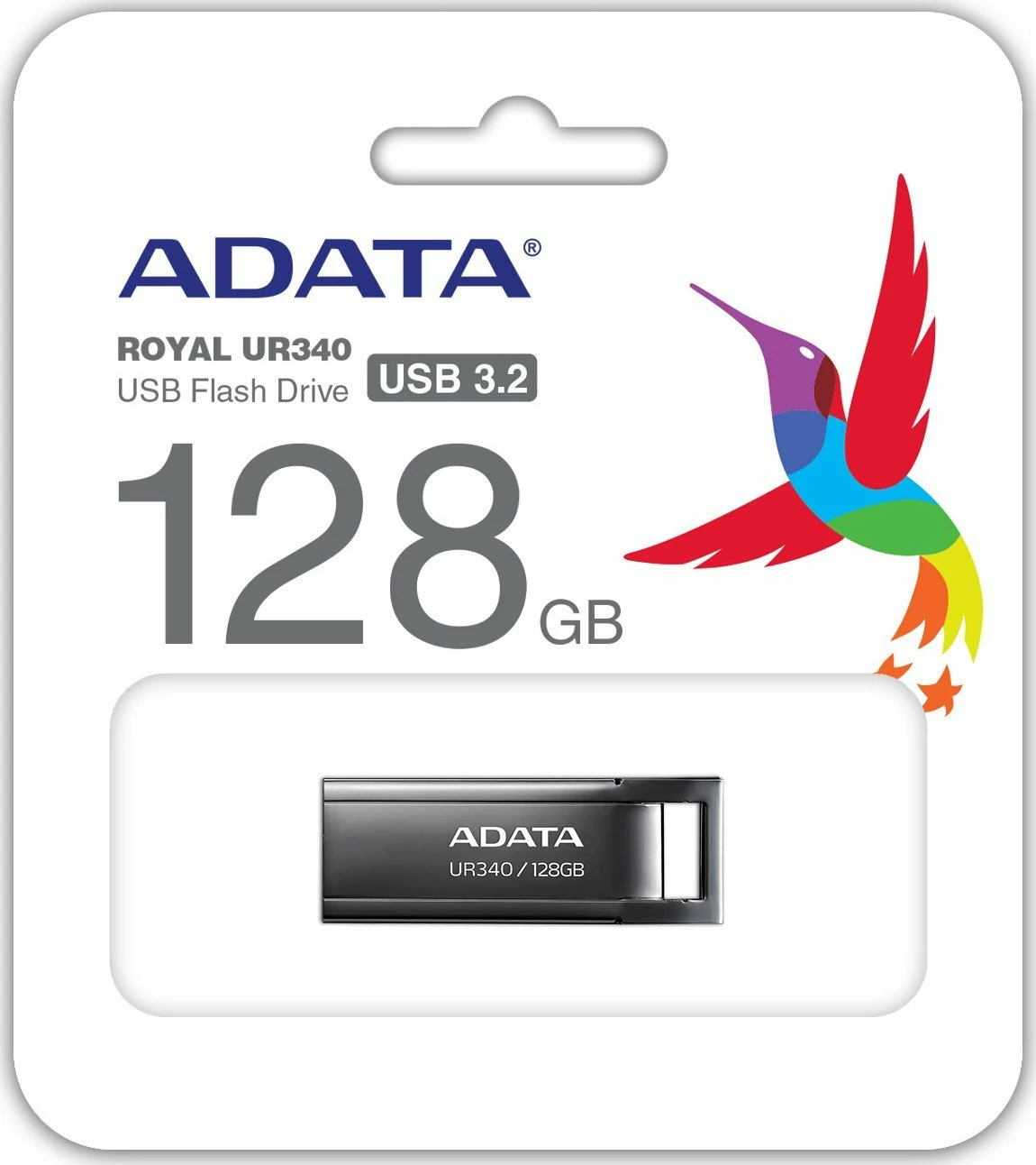 USB flash drive ADATA UR340 128 GB USB 3.2 Gen 1, pa kapak, metal, e zezë