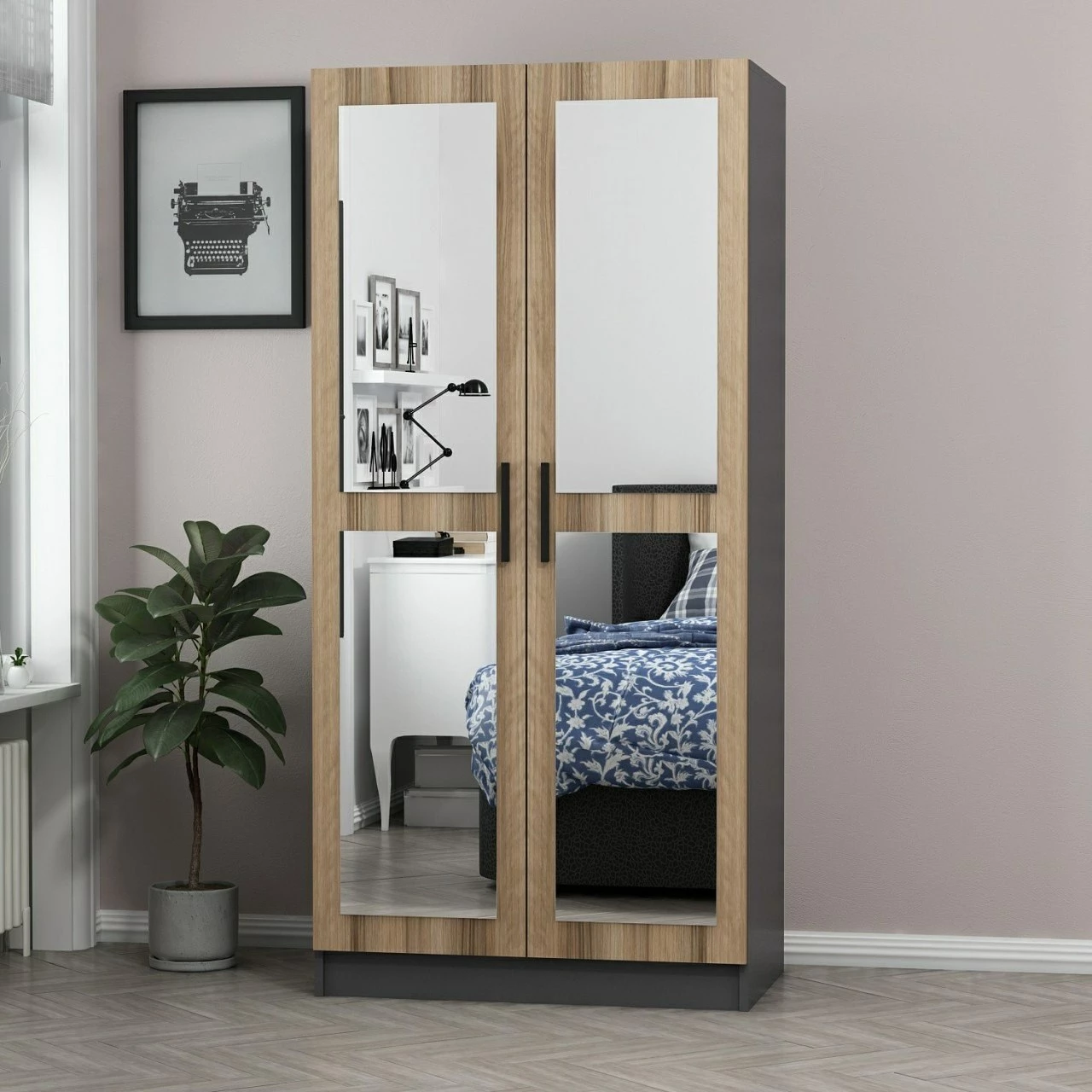 Dollap Skye Decor, pasqyrë Kale, anthracite-lisi, 210cm