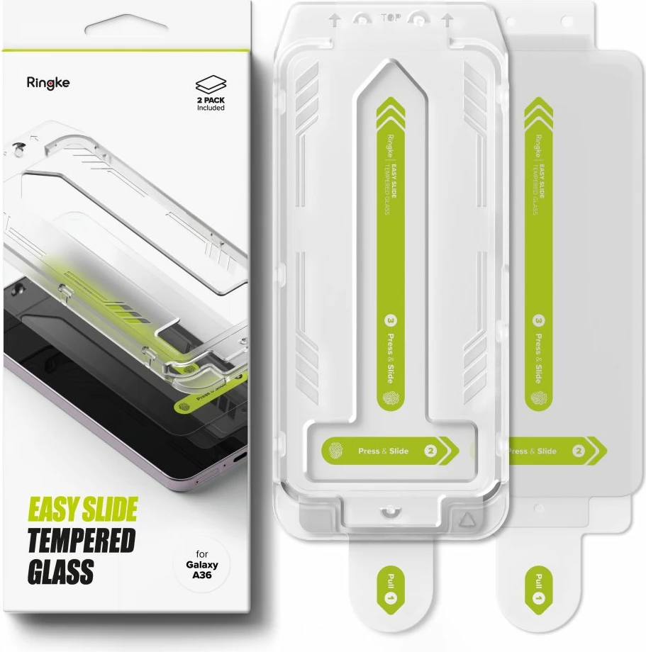 Xham i temperuar Ringke Easy Slide për Samsung Galaxy A36 5G, 2 copë, Transparent