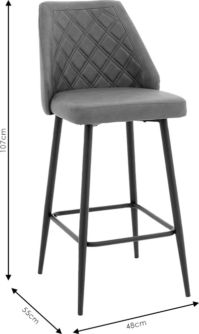 Karrige për bar Inflame, lëkurë PU antracit, metal i zi