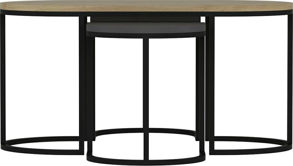 Set tavolinash të vendosshme Hanah Home, Dena, antracit dhe lis, 3 copë