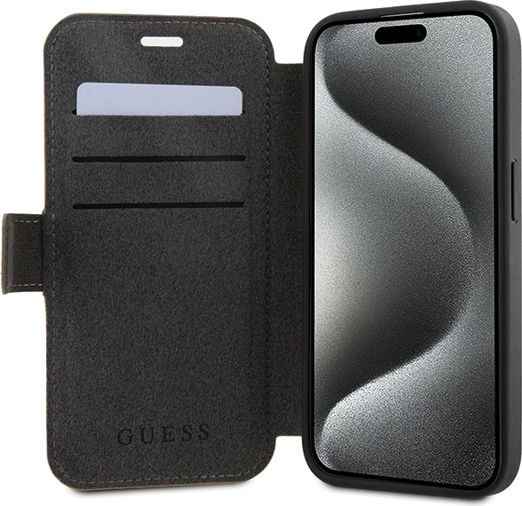 Mbështjellës Guess 4G Metal Logo për iPhone 15 Pro, kafe