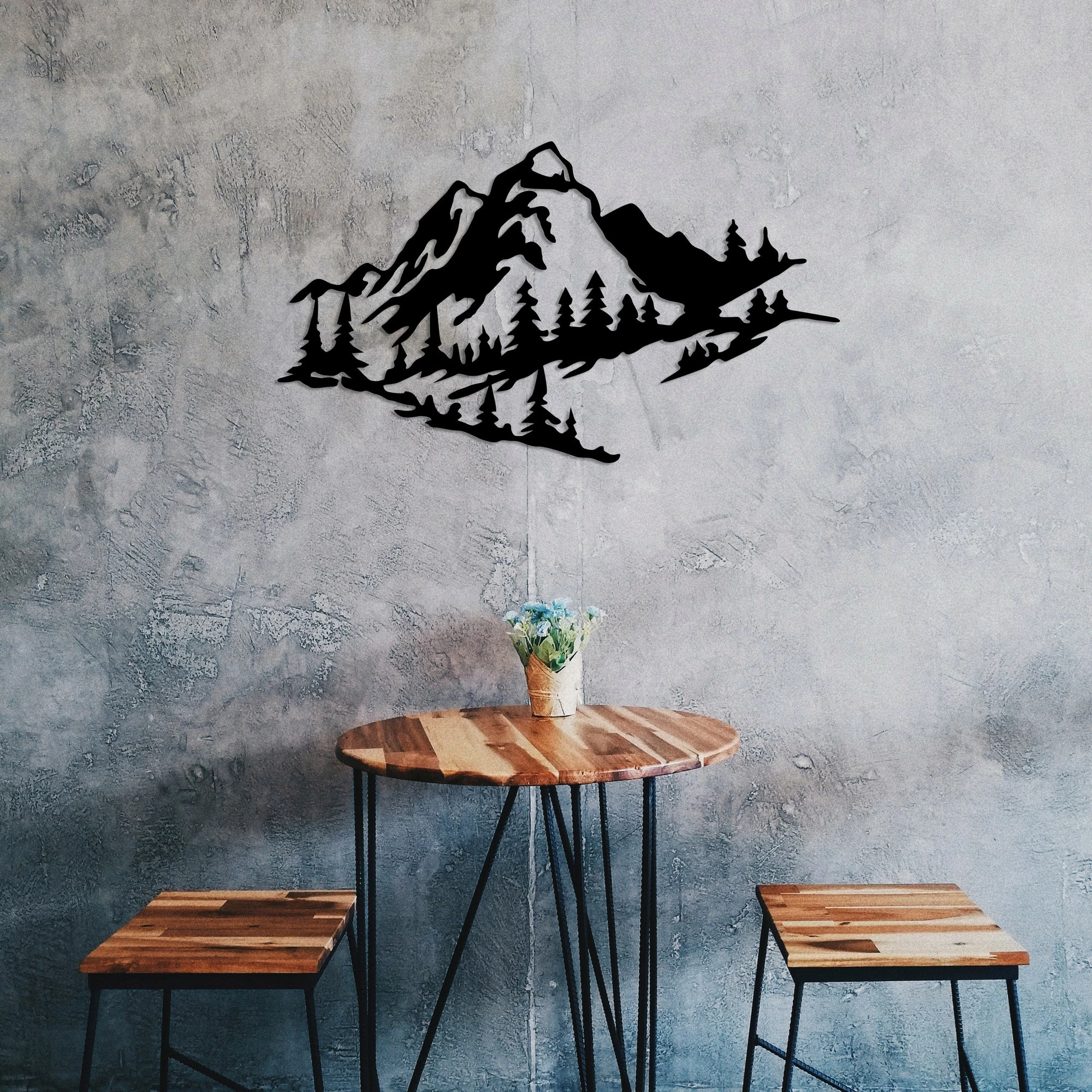Aksesor dekorativ muri prej metali, Wallity, Mountain 2, ngjyrë e zezë, 40x70cm