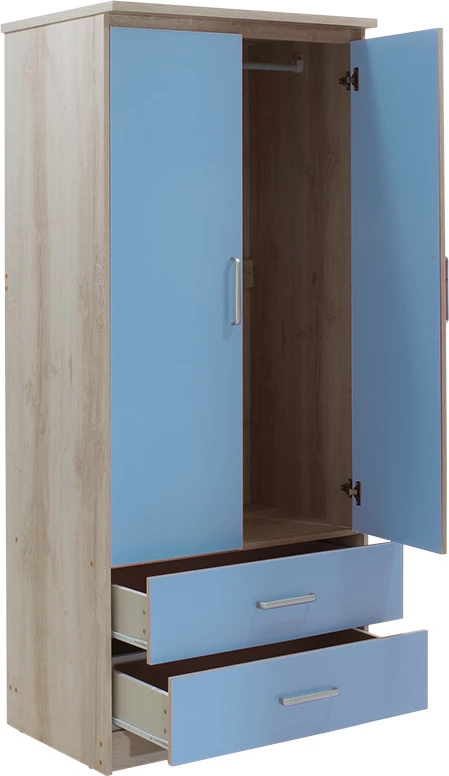 Dollap për fëmijë Looney me 2 dyer dhe sirtarë, ngjyrë castillo-blu, 81x57x183