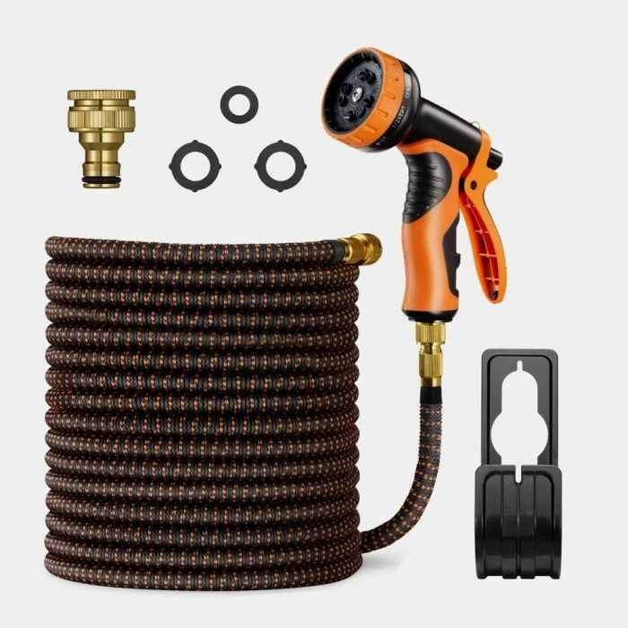 Zorrë kopshti e zgjatshme VonHaus 2500997 15 m, 10 mënyra spërkatjeje, set me lidhësa, zi/portokalli