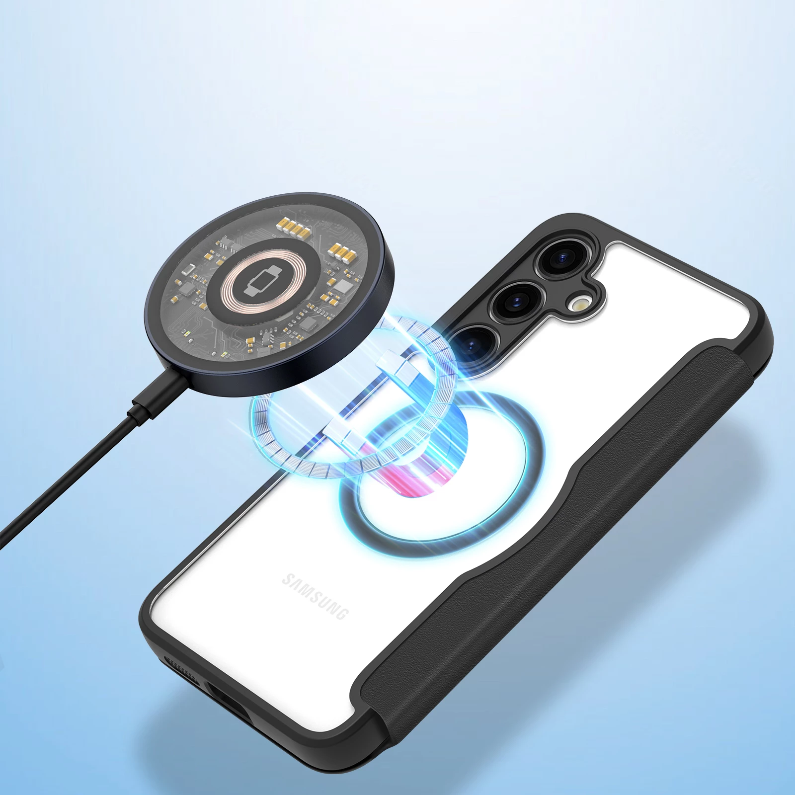 Mbështjellës Dux Ducis Skin X Pro për Samsung Galaxy S24, me unazë magnetike dhe kapak, i zi