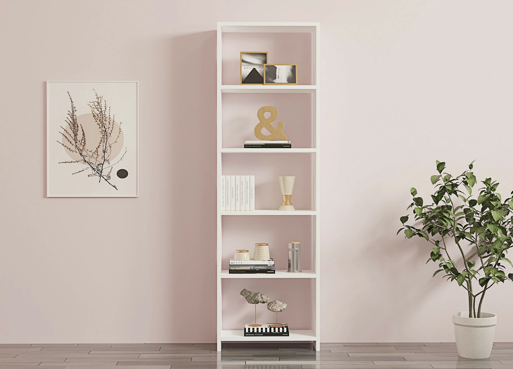 Raft librash Hanah Home, i bardhë, dizajn skandinav