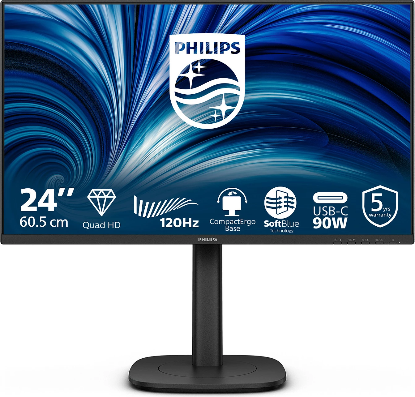 Monitor Philips 24B2U3601, 23.8" QHD 120Hz, HDMI/DP/USB-C 90W, i zi