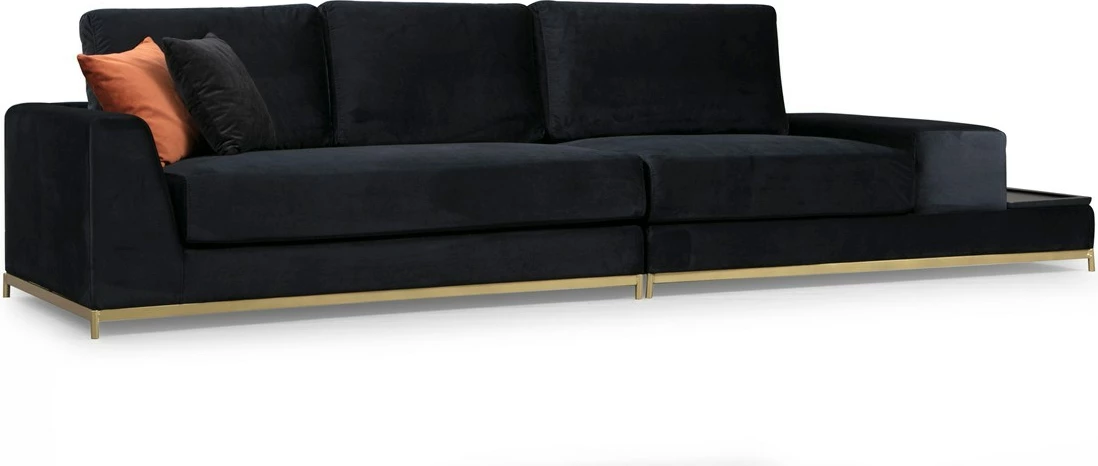 Divan katër vendesh Atelier del Sofa, me tavolinë anësore, ngjyrë e zezë, detaje ari