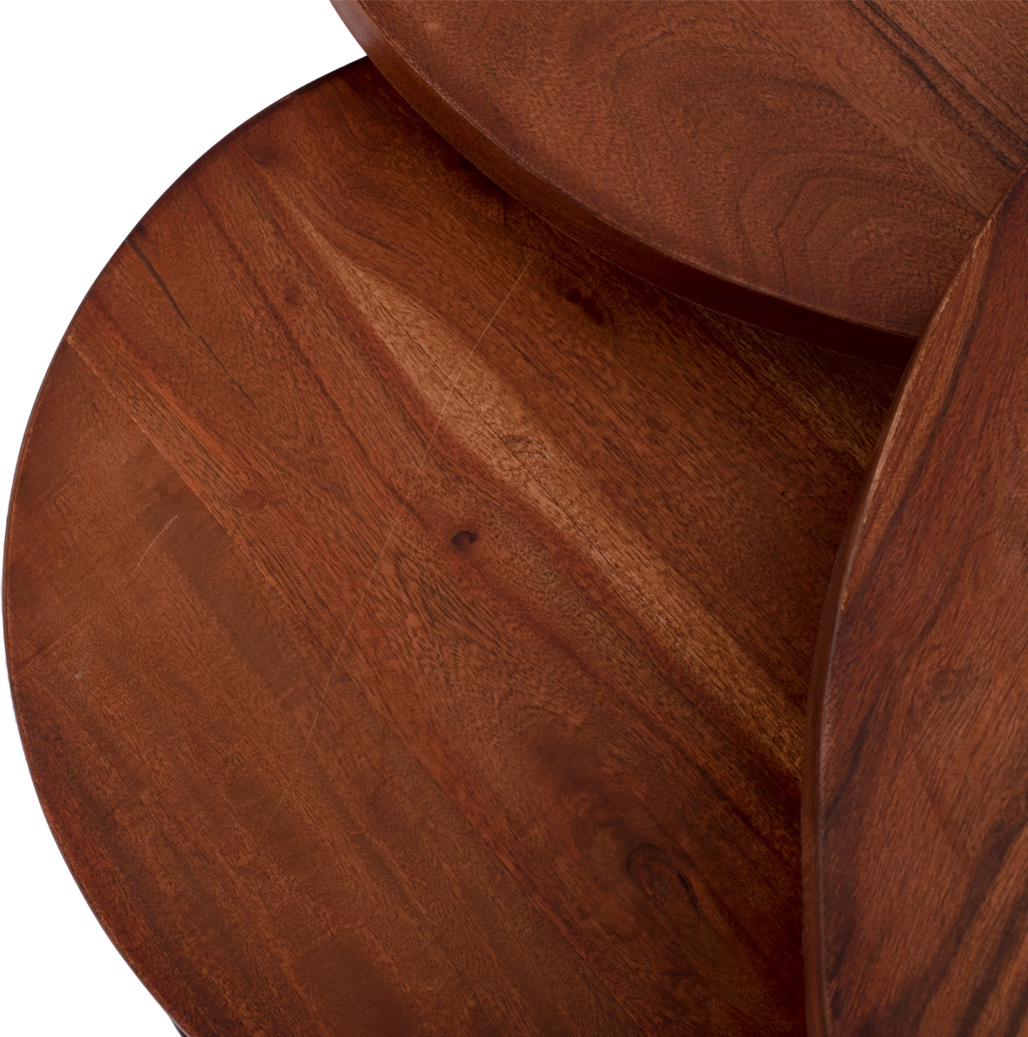 Set 3 tavolina zigon, dru akacie, këmbë metalike të zeza, 78x78x47cm