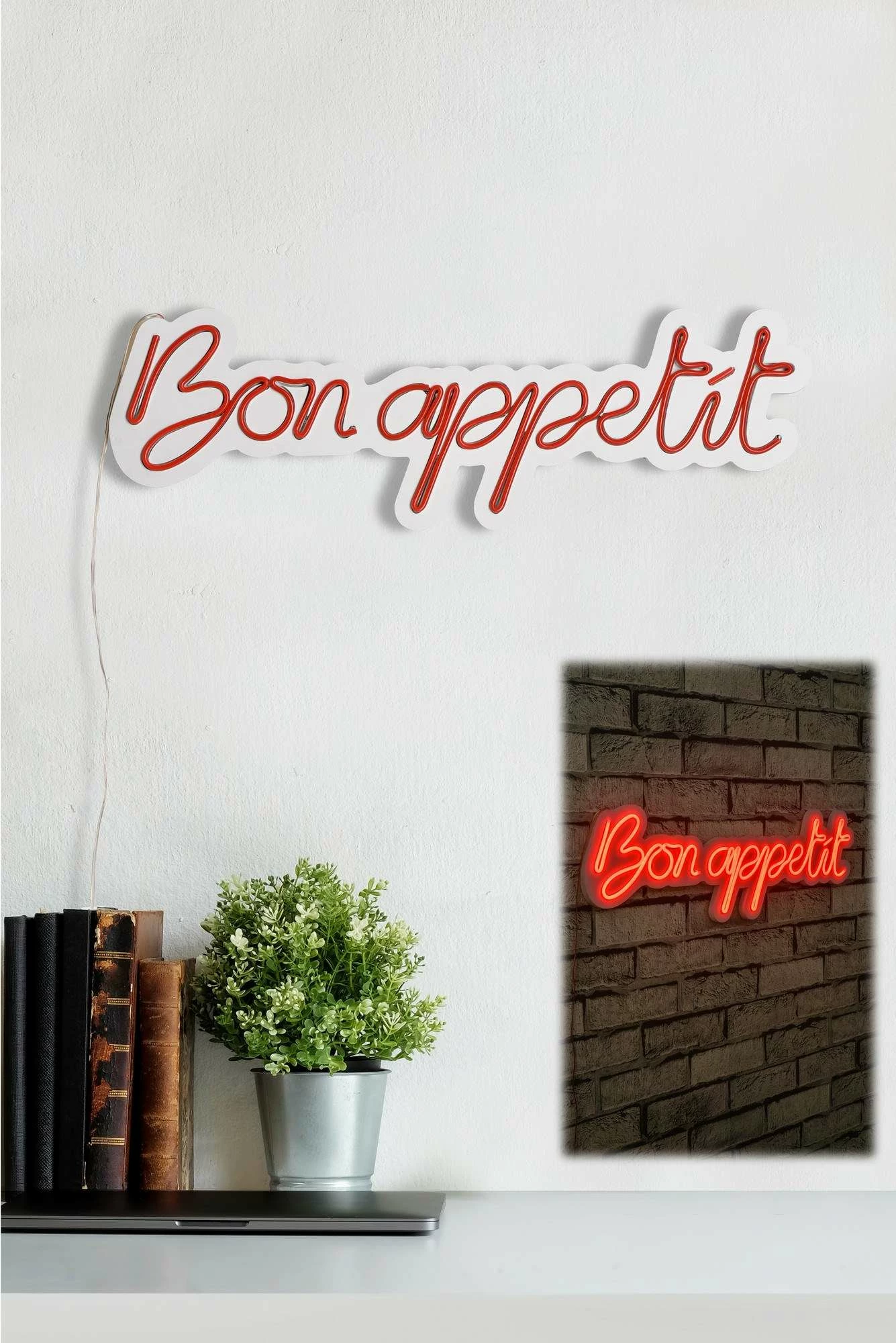Dekor dritash LED plastike, 'Bon Appetit', ngjyrë e kuqe