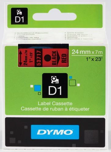 Kasetë etikete Dymo D1 S0720970 24mm x 7m, zi/kuqe, 1 copë
