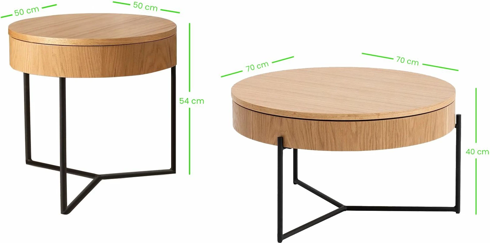 Set tavolinash ndihmëse, 2 copë, Hanah Home Islo, ngjyrë natyrale