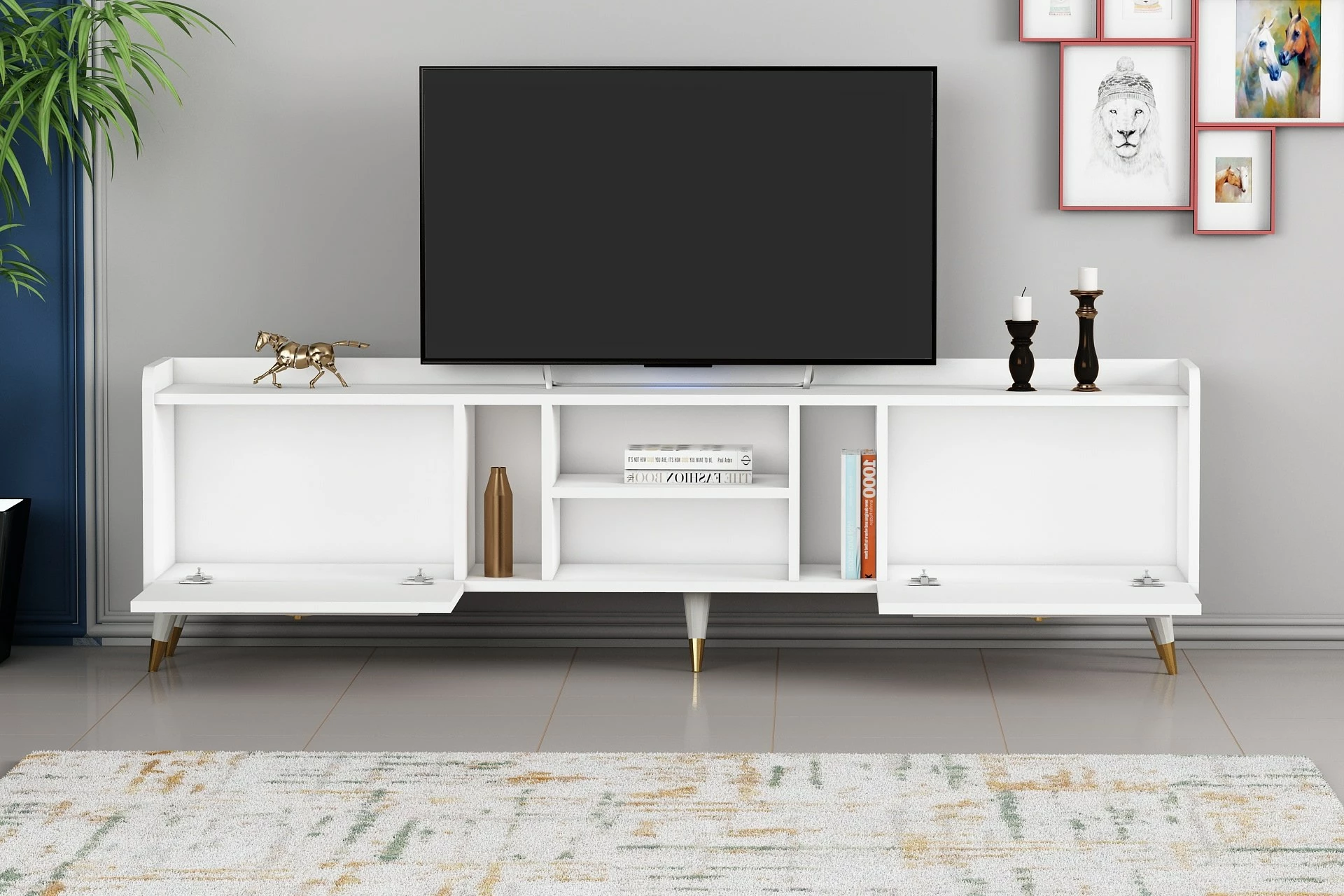 Komodë TV Hanah Home, Rudy v2, e bardhë dhe ari