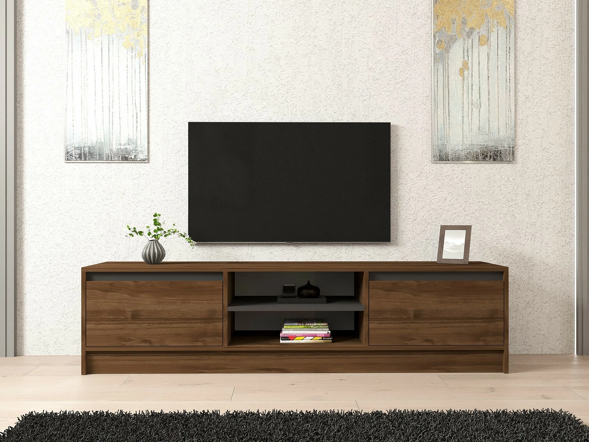 Set mobiljesh për dhomë dite, Skye Decor, ngjyrë arre, antracit