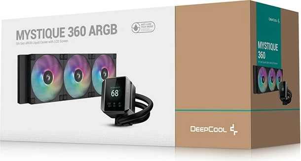 Ftohës uji Deepcool MYSTIQUE 360 ARGB, 3x12cm, ekran LCD, i zi