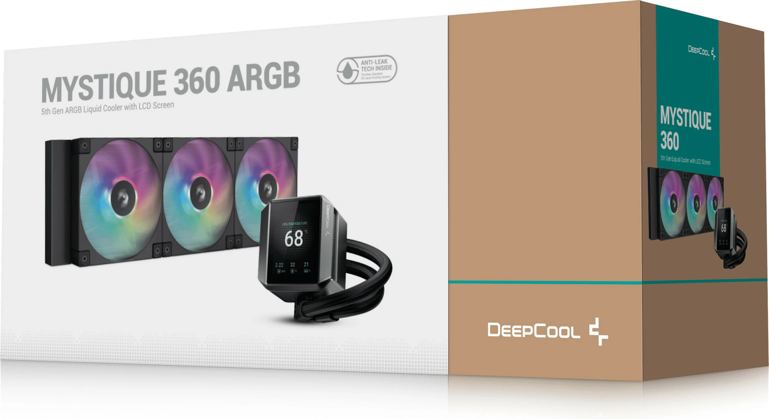 Ftohës uji Deepcool MYSTIQUE 360 ARGB, 3x12cm, ekran LCD, i zi