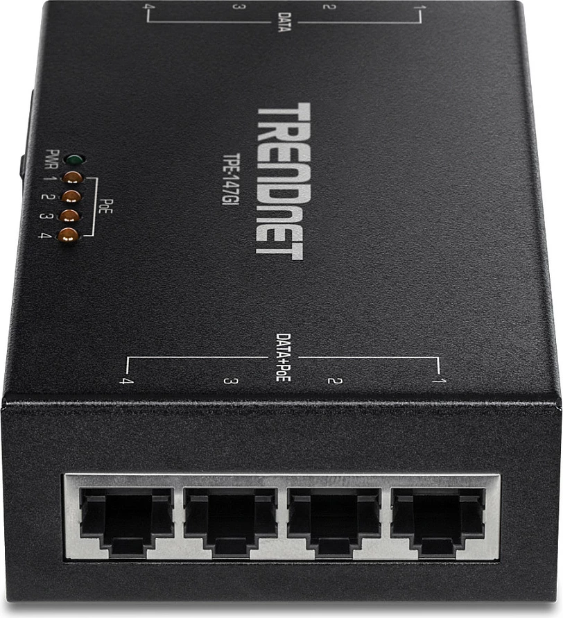 Injektor PoE+ Gigabit TRENDnet TPE-147GI, 4 porta, 65W, i zi
