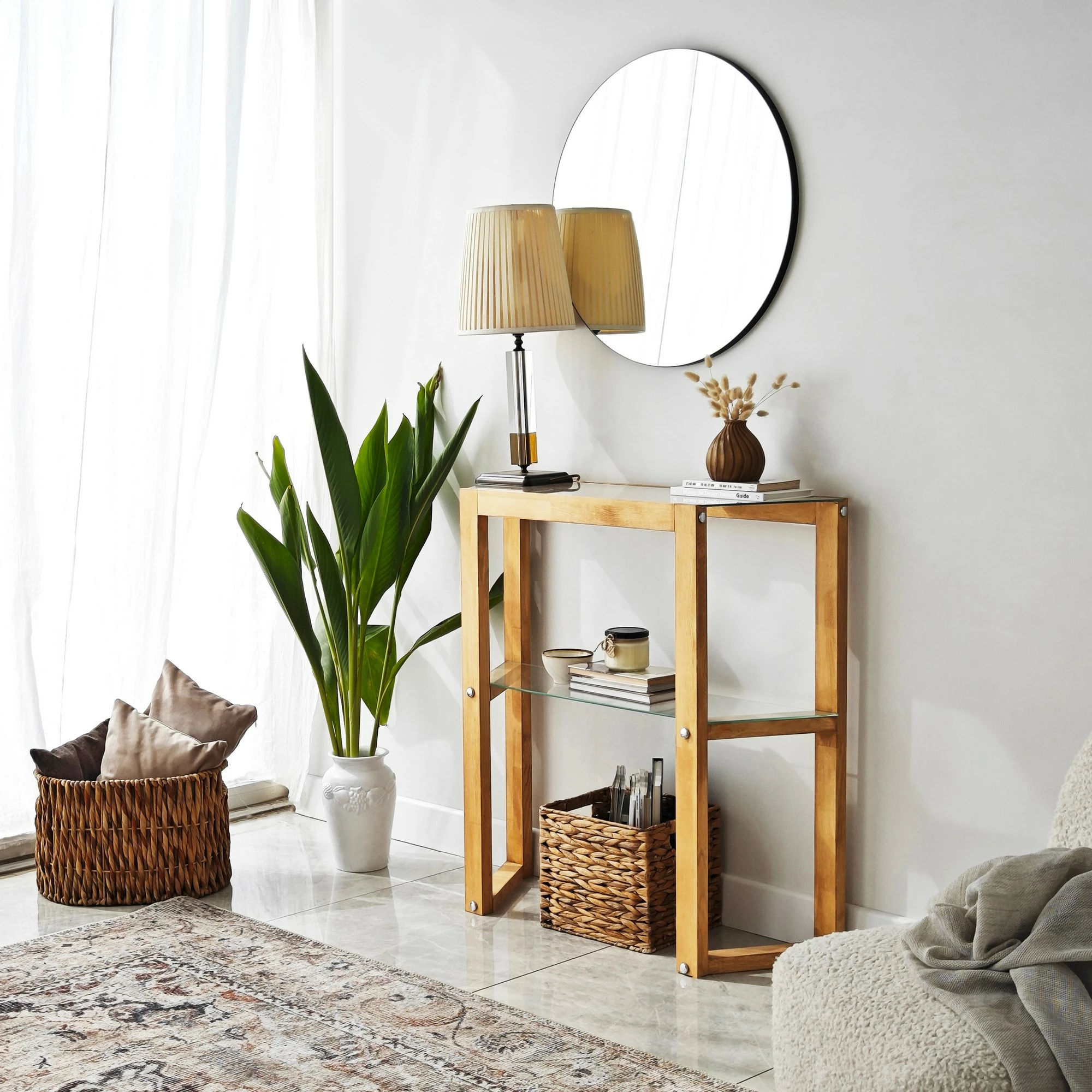 Komodë Hanah Home, formë trapezi, ngjyrë lisi