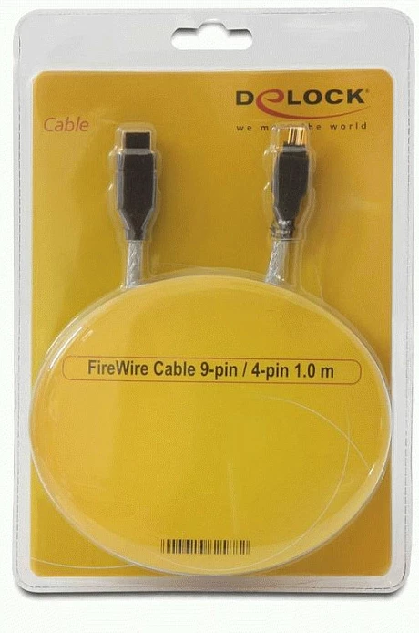 Kabllo FireWire DeLOCK A/B 1m, 4-pin në 9-pin, Male/Male, Gri