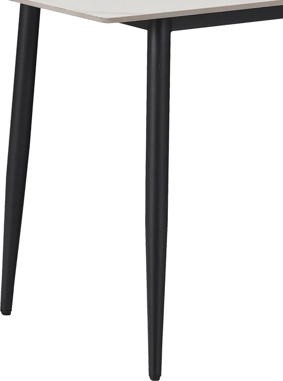 Set tavoline me karrige Gustas-Luciano I, gur i sinterizuar, ngjyrë mermeri të bardhë, pëlhurë bezhë, 120x60x75cm, 5 copë