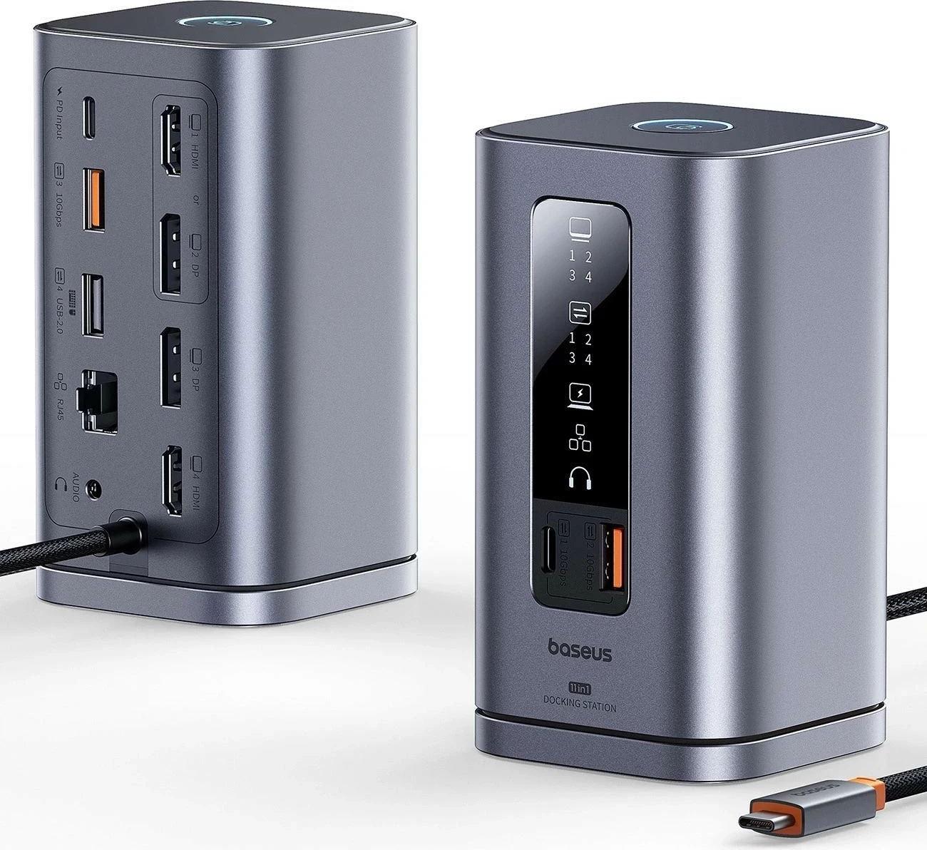 Doking stacion Baseus Spacemate RD1, 11në1, USB-C, 2xHDMI 4K@60Hz, 2xDP 4K@60Hz, 2xUSB-A 10Gb/s, USB-C 10Gb/s, RJ45, USB-A 480Mb/s, USB-C PD, mini jack 3.5mm, ngjyrë gri